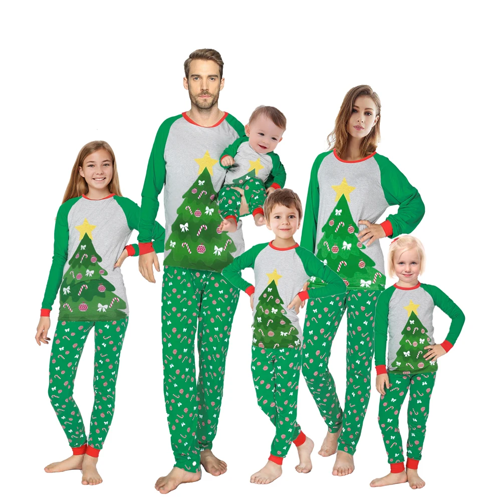Ropa a juego para niños, niñas, bebés, mamá, papá, pijamas de Navidad, pijamas de renos, ropa de dormir de árbol