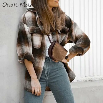 

Miguofan plaid shirt tweed womens tops autumn tweed pockets long shirts blusas mujer de moda 2020 verano plus size camisa za new
