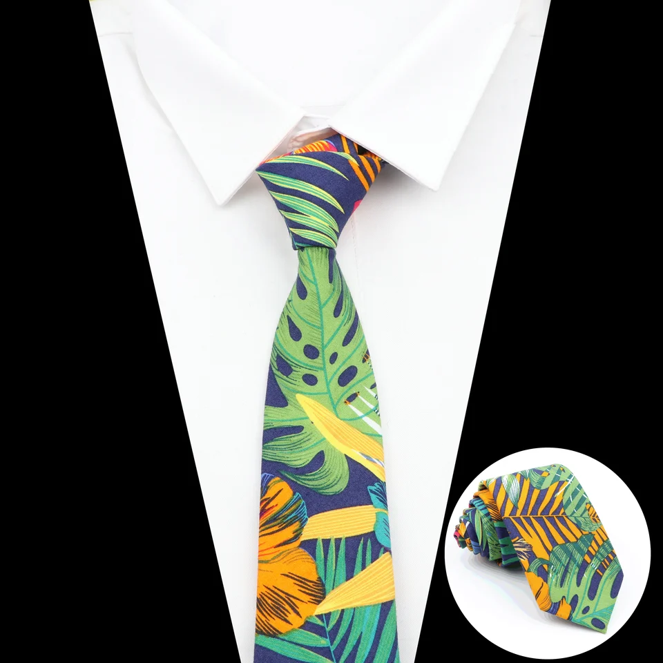 Corbata Estrecha Para Hombre Con Estampado Floral - Algodón Mezcla, Informal, Para Bodas Y Fiestas