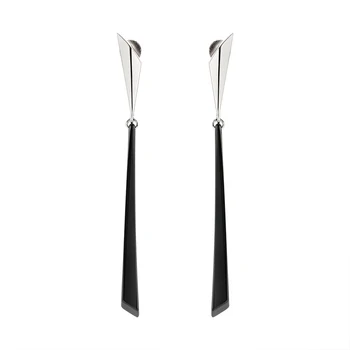 

Long Unique Design Black Ceramic Cubic Zirconia Silver Color Drop Earrings for Women 925 Sterling Silver Jewelry