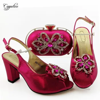 

Beautiful fuchsia high heel sandal shoes matching with evening bag sets for wedding/party QSL026 heel height 9cm