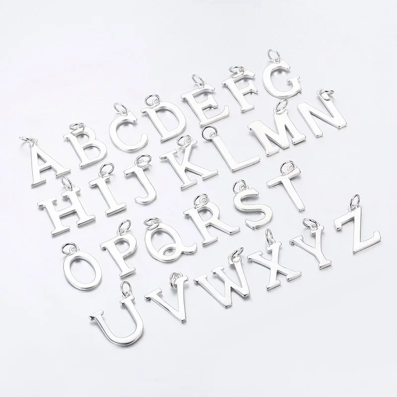 silver necklace charms silver pendant 925 sterling silver letters A-Z initial charms pendant women girls gift friends men jewelry
