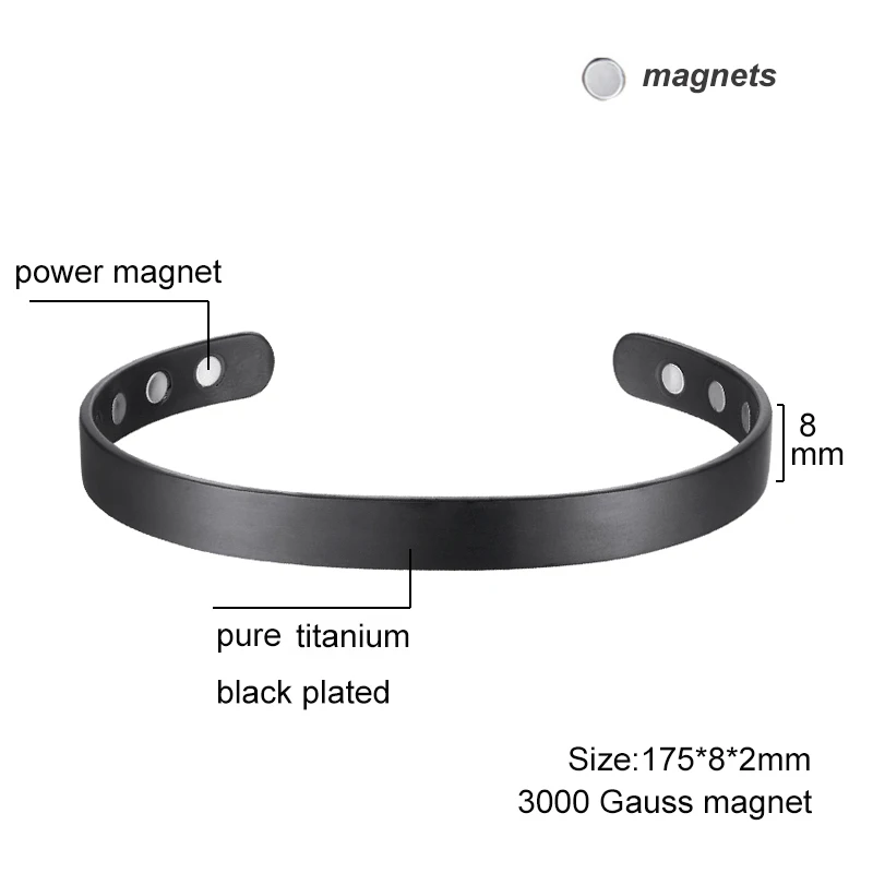 OKtrendy Magnetic Bracelet Black Plated Men Health Energy Magnet Bracelets 8mm Adjustable Cuff Titanium Bangles for Women 5
