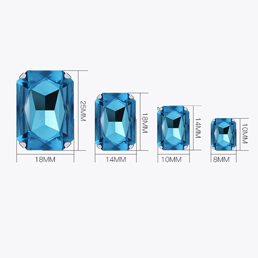 10x14mm 직사각형 클로 컵형 봉제용 라인스톤 글리터 유리 크리스탈 스트라스 스톤 비즈 공예 의류용 봉제 라인스톤
