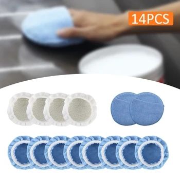 

14PCS 5-6" Car Polisher Pad Applicator Microfiber Polishing Bonnet and Waxing Pad Finger Pocket Instruments Polishing Funitures