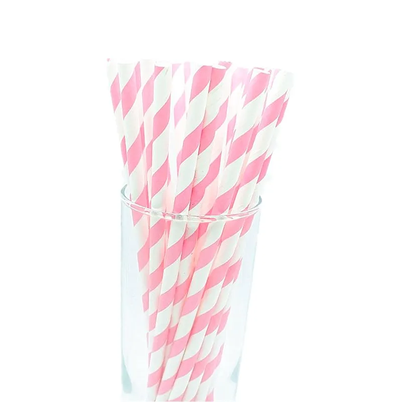 Pink Striped 25 шт./лот бумажные трубочки в полоску для рождества, дня рождения, свадьбы, декоративные вечерние товары, креативные питьевые соломинки - Цвет: Pink Striped