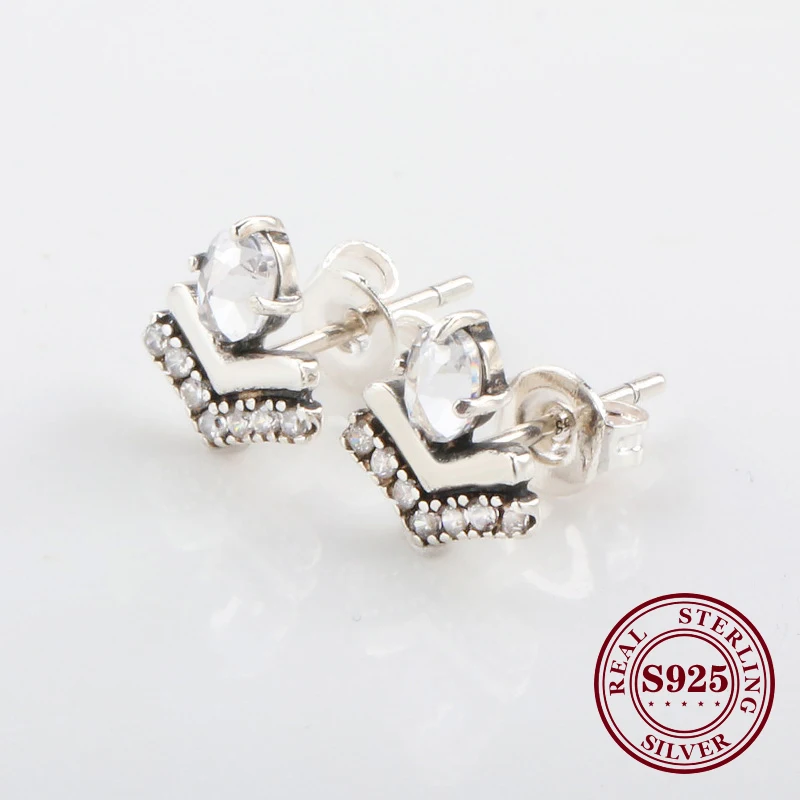 

2020 Authentic 925 Silver Earring Polished Crown Shiny Water Drop Zircon Pan Earrings For Women Wedding Gift Fashion Jewelry