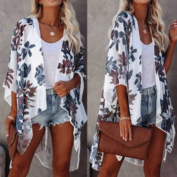 Fashion Kimono Cardigan Blouse Shirt Loose Chiffon Long Tops Summer Casual Ladies Tops Female Women Short Sleeve