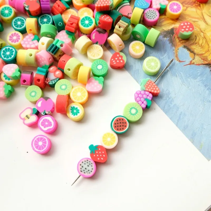 Stone Beads 9mm Mixed Fruit Polymer Beads Middle Hole Soft Pottery Bracelet Necklace Decor Beads DIY Clothing Ornaments Accessories 30pcs stone beads