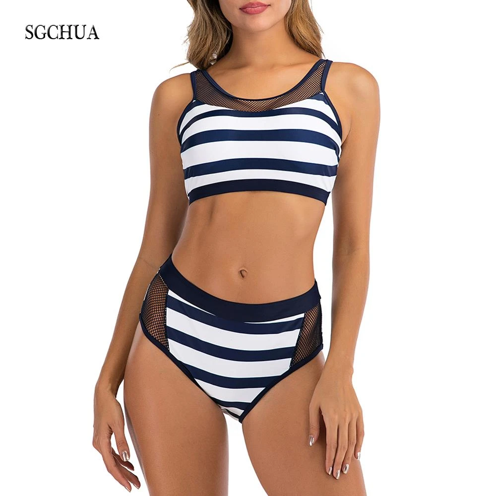 blue striped bathing suit