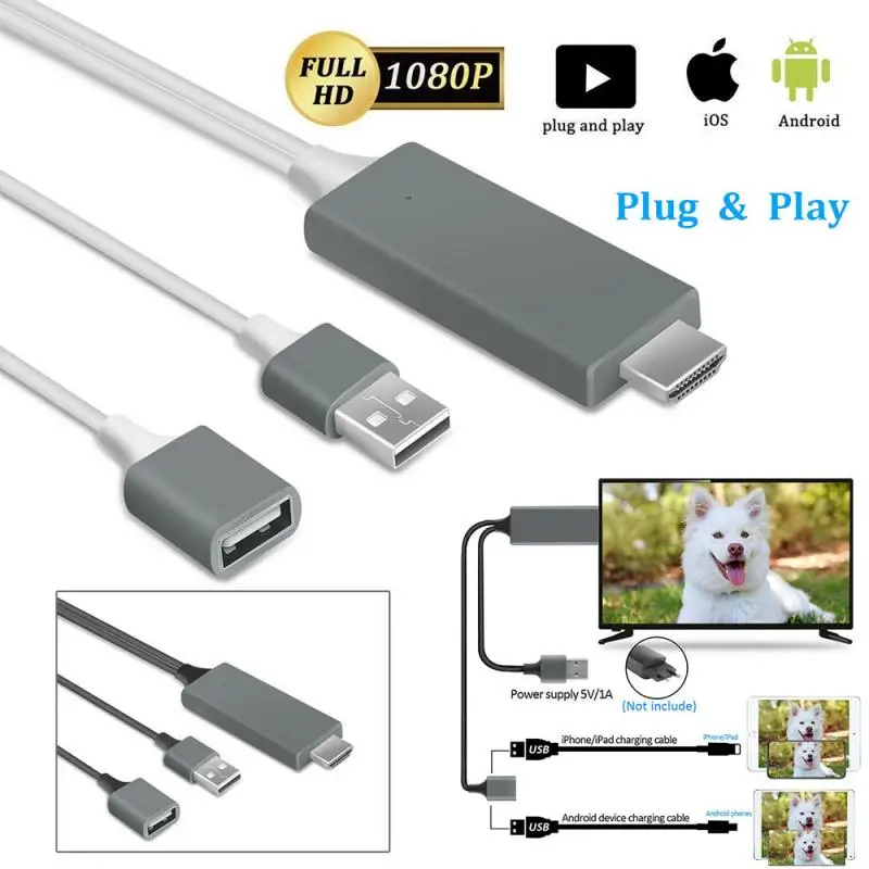 1080P HDMI Adapter Cable Office//TV//Computer For iPhone,Samsung//LG//All Cellphone