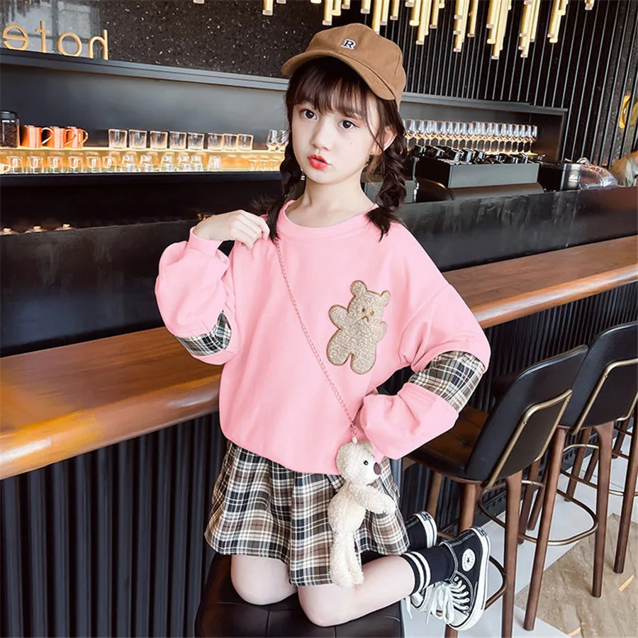 

Girls Classic Clothing Set Spring Long Sleeves Kids Princess Top and Skirt Designed 2Pcs Suits School Uniform Clothes