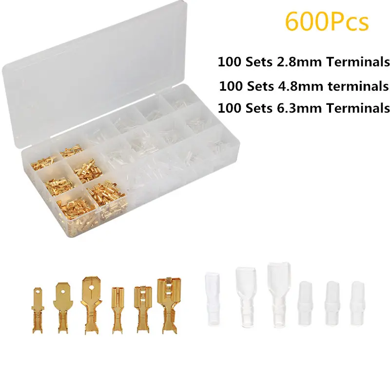 600PCS Female Male Spade Connectors 2.8/4.8/6.3mm Insulated Electrical Wire Connector Crimp Terminals Assorted Kit | Обустройство