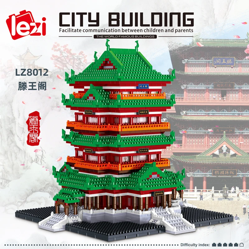 Lezi World Architecture China Tengwang Pavilion Mini Diamond Blocks Building Toy 