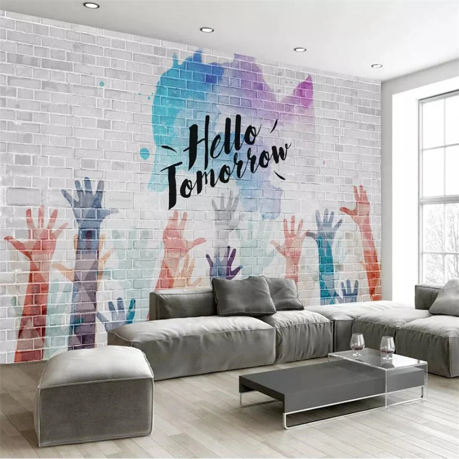 

Drop Shipping Custom Wallpaper 3d Mural Simple Palm Inspirational Brick 5d Background Wall 8d Crystal Wallpaper Papel De Parede