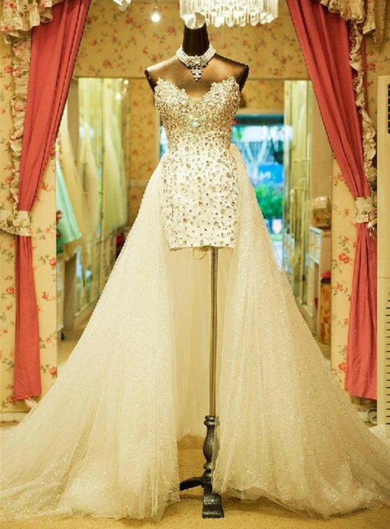 

2020 Hot Sale Sweetheart Wedding Dresses Detachable Train Vintage Plus Size Beaded Crystal Bridal Dress