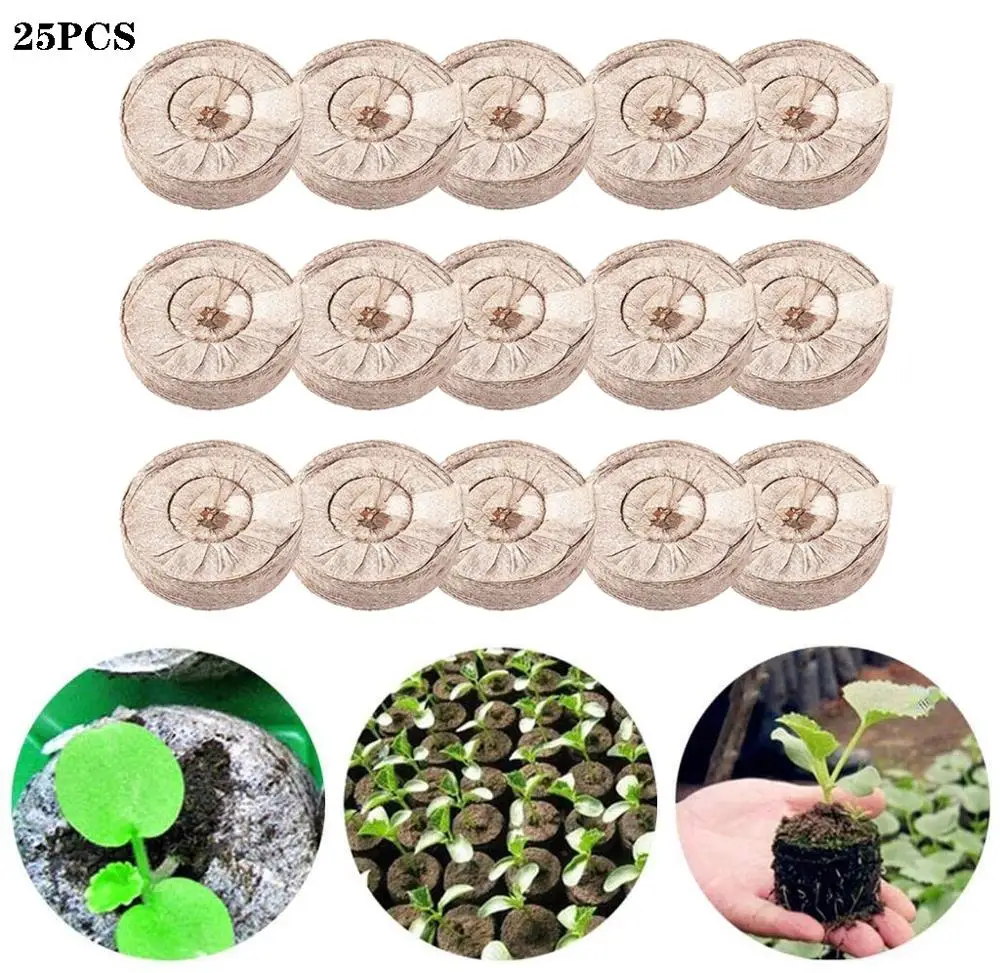 

25pcs Peat Pellets Seed Starting Plugs Seeds Starter Pallet Seedling Soil Block Pro Garden Tools Easy To Use 35/40/50mm