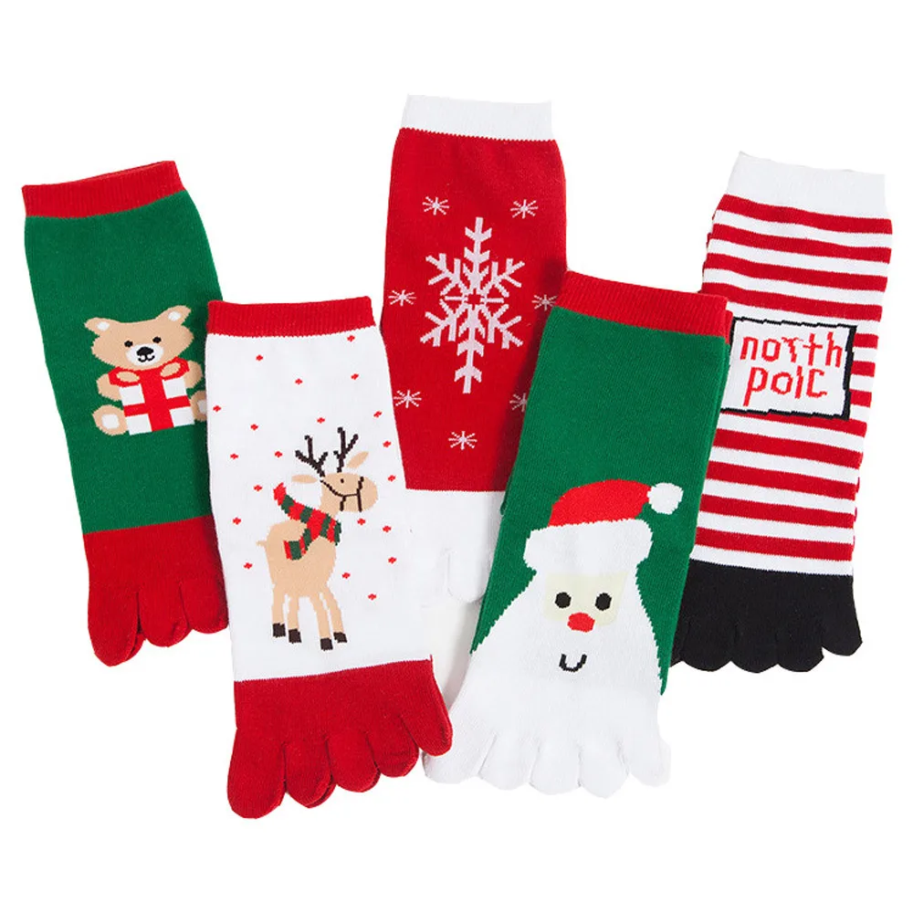 Fashion Winter Socks women Comfortable Christmas Unisec Print Multicolor Toe Socks Five Finger Sock Cotton Funny Socks Y821