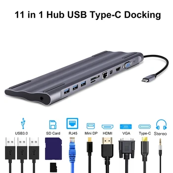 

Usb-C Dock Thunderbolt 3 Adapter 11 in 1 Type C Hub with Hdmi Rj45 Vga Usb3.0 All in One Hub for Macbook & C-Type Laptop