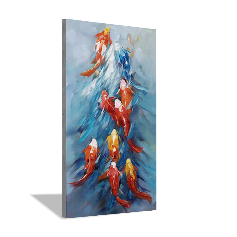 

High quality 100% Hand painted Landscape Oil Painting Nine Koi Fish painting Wall Canvas goldfish Picture for home decoration