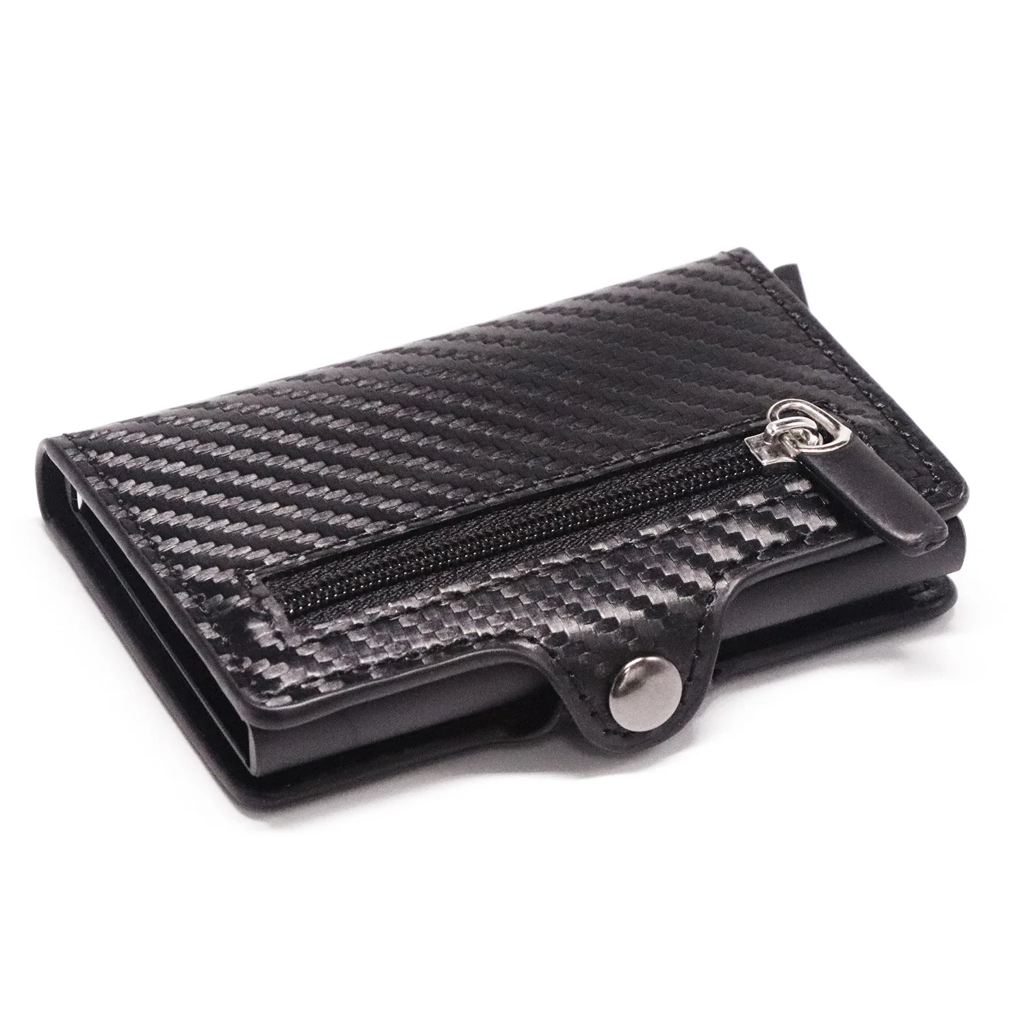 Bisi Goro New Coin Purse Anti-theft Carbon Fiber Credit Card Holder Male ID Holder With Zipper RFID Business Button Wallet - Цвет: Black CZ06