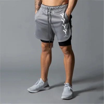 

Sports Leisure Men's Summer New Elastic Running Fake Two-piece Shorts Men's Quick-drying Training Jogging Bodybuilding Shorts