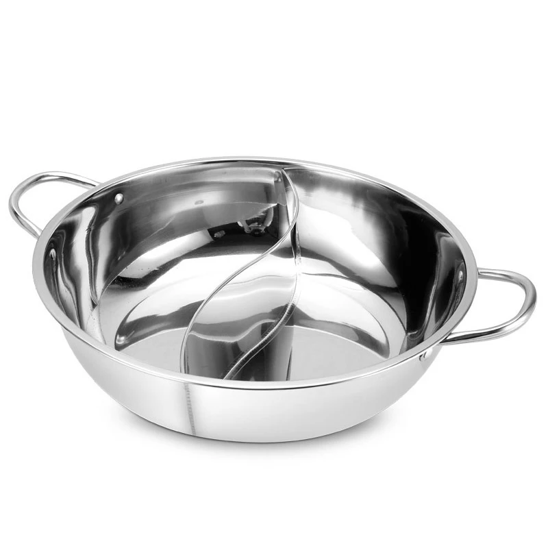 With S-shaped baffle Кастрюля для приготовления пищи из нержавеющей стали Однослойная 30 см двойное ухо фондю кухня для приготовления пищи прочная двухместная Индукционная газовая плита горячий горшок - Цвет: With S-shaped baffle