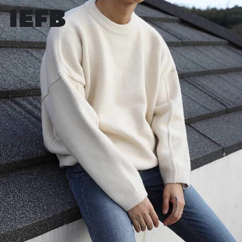IEFB /men's wear sweater autumn and winter loose all match Korean style vintage oversize kintted sweater round collar pullover