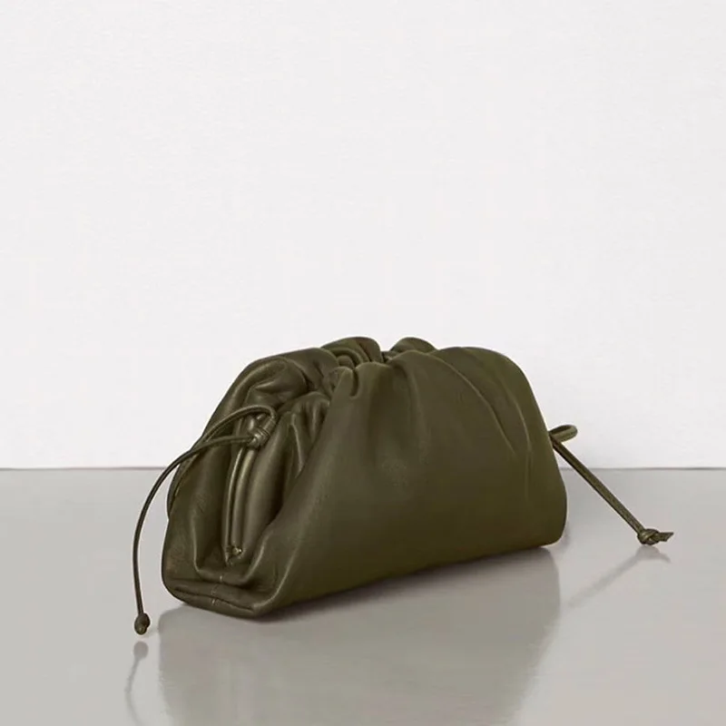 Female Pouch Real Leather Envelope Bag Luxury Handbags Women Bags Designer Purses and Handbags Clutches Ladies Shoulder Bag New - Цвет: Olive green