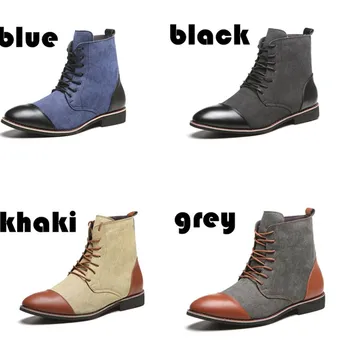 

Men Fashion Lace-Up Ankle Boots Pu Leather + Canvas British Men Boot High Quality Casual Men Shoes Male Chelsea Boots