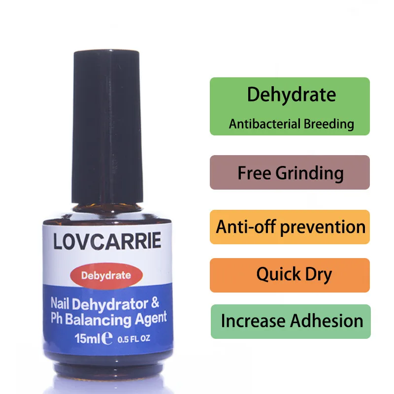 LOVCARRIE 15ML Nail Dehydrator Nail Prep Primer and Dehydrator Nails ph Balancing Agent Air Dry UV Gel System Bond for Art