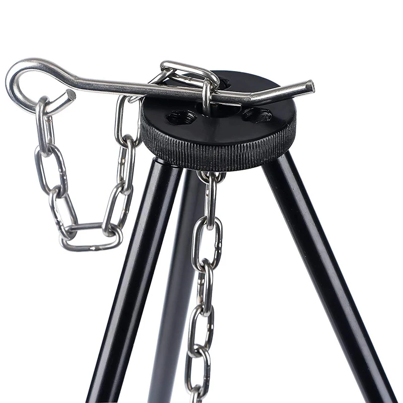 ELOS-Portable Hanging Pot Outdoor Camping Picnic Cooking Tripod Durable Bonfire Picnic Pot Casting Barbecue Hanging Tripod Black