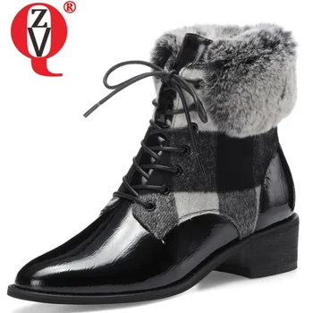 

ZVQ winter new fashion ankle boots outside comfortable warm mid heels round toe cross-tied women shoes drop shipping size 34-39