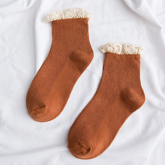 lace frilly ruffle socks kawaii cute korean style women cotton woman calcetines de la mujer kobieta skarpety meia chaussette Orange