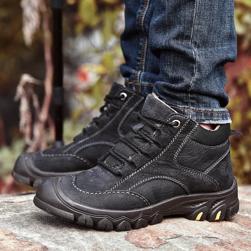 

Winter New Style Warm Cotton-padded Shoes Men's plus Velvet Genuine Leather Casual Leather Shoes Snow Boots Waterproof Full-grai