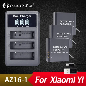 

Palo 3pcs 1400mah Original For Xiao mi YI lite / YI 2 / 4Kplus+AZ16-1 Battery+LCD USB Dual Charger For Xiao yi 4k Action Camera