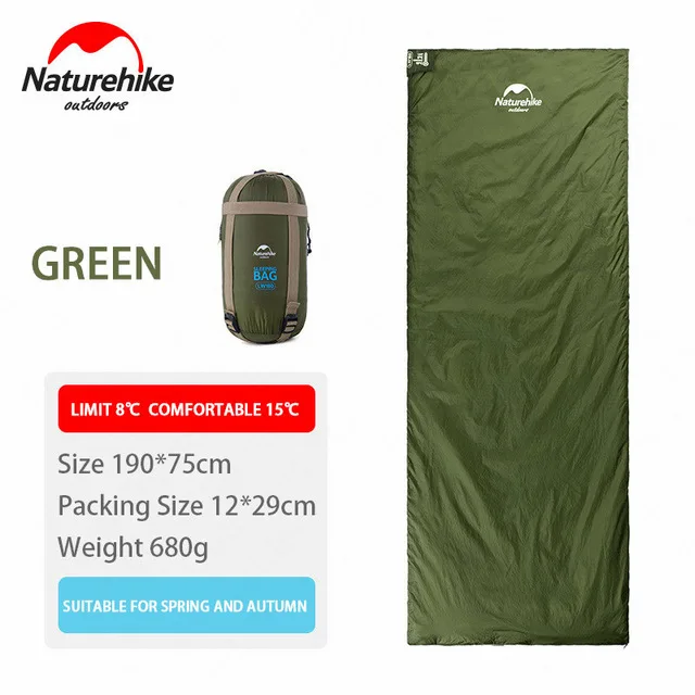 Naturehike спальный мешок 2 человек конверт Тип сплайсинга Портативный Открытый Сверхлегкий весна осень Кемпинг Туризм - Цвет: army green