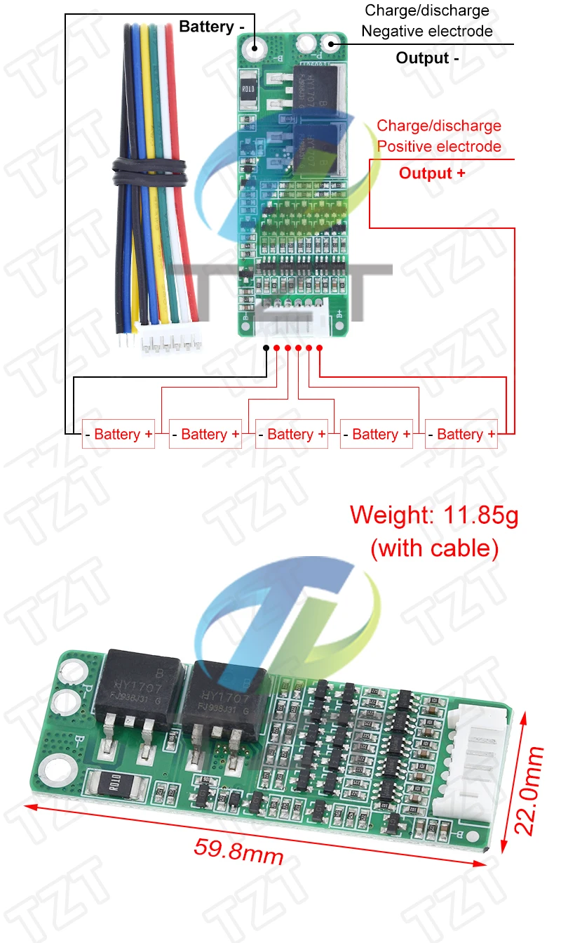 TZT 1/3 Stück 5S 15A Li-Ionen-Lithium-Akku BMS 18650 Ladeschutzplatine 18V 21V Zellschutzschaltung – Detail 3