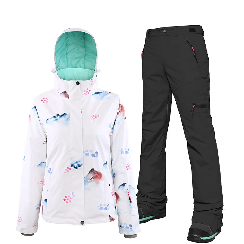 Зимний лыжный костюм для женщин, Высококачественная Лыжная куртка+ брюки, теплый водонепроницаемый ветрозащитный лыжный сноубординг, женский лыжный костюм s