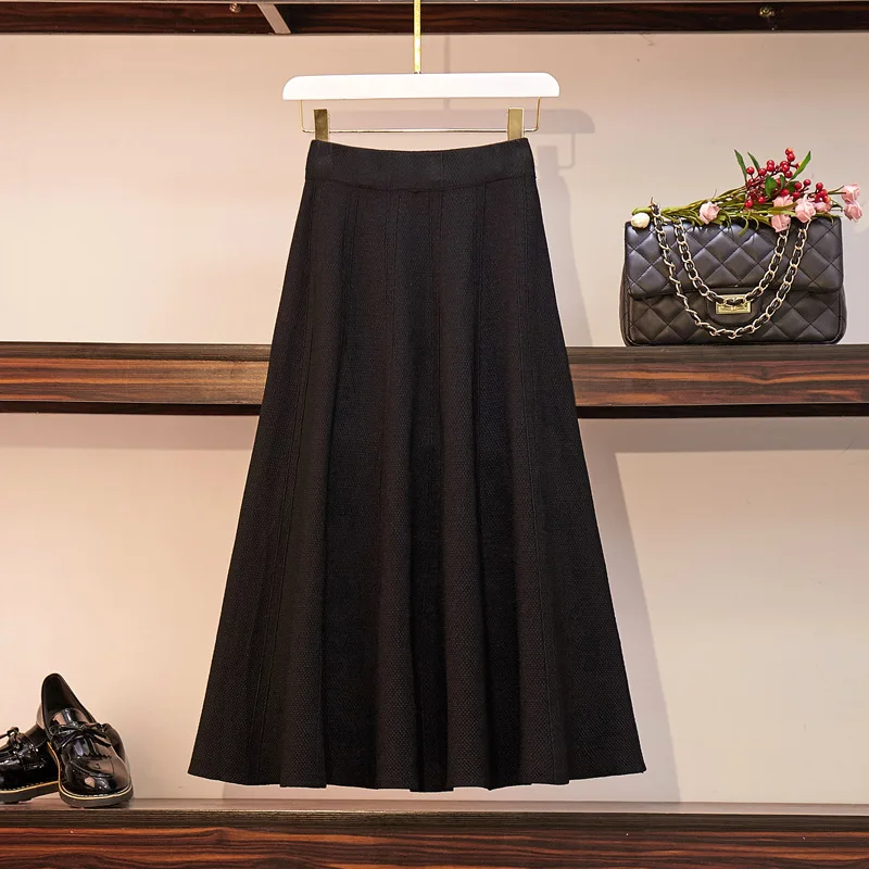 

Spring And Summer Large Size Dress Fat Mm Loose-Fit Solid Color Skirt Elastic Waist High-waisted A- line Skirt Full Skirt Knitte