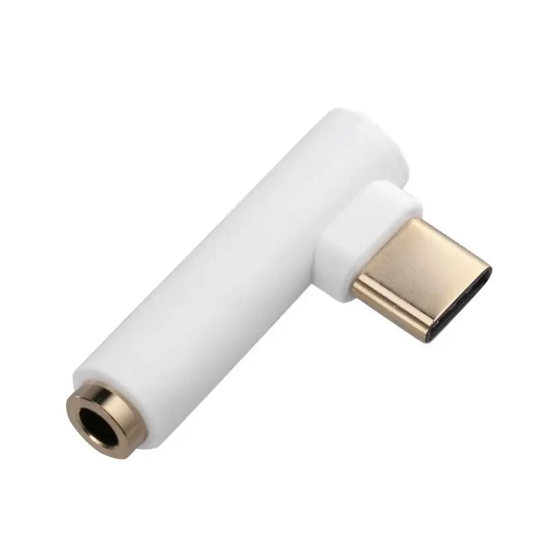 USB-C адаптер для наушников 90 градусов type-C штекер 3,5 мм Женская гарнитура AUX аудиокабель Конвертер Разъем - Цвет: Белый