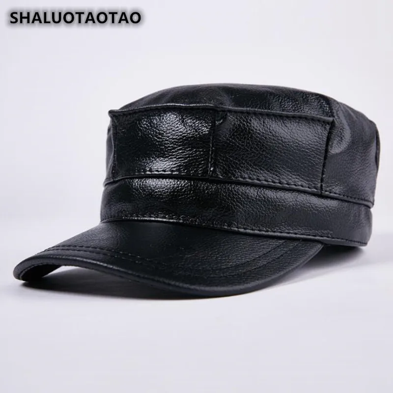 

SHALUOTAOTAO Winter Thermal Thicken Genuine Leather Hat For Men Women Fashion Cowhide Brands Earmuffs Military Hats Snapback