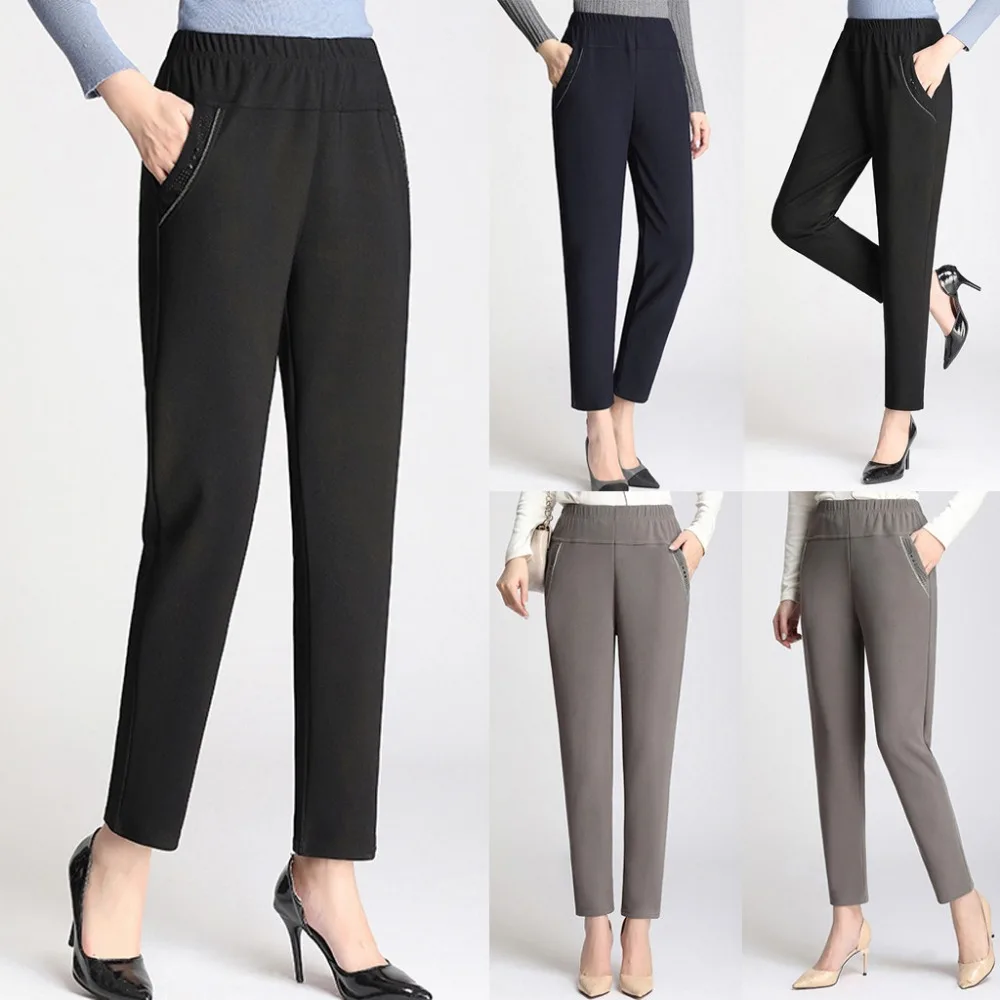 Женские брюки с высокой талией, тонкие леггинсы большого размера, брюки-карандаш, женская одежда, брюки, pantalon femme grande taille J35