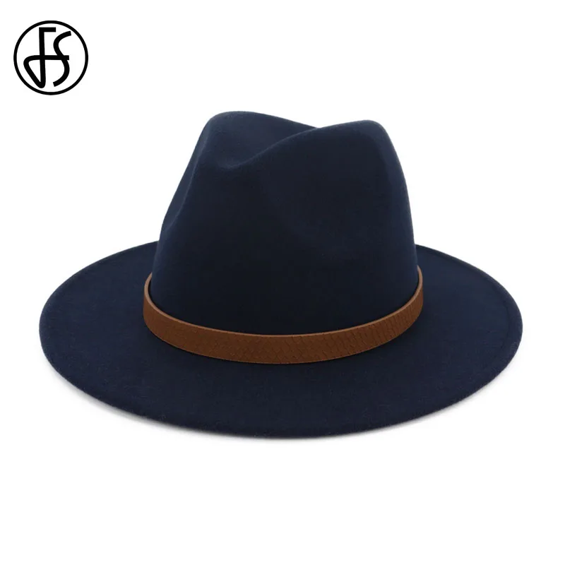 

FS Men Women Wide Brim Wool Felt Hat Formal Party Jazz Trilby Fedora Hat Gentleman Elegant Lady Church Panama Sombrero Cap