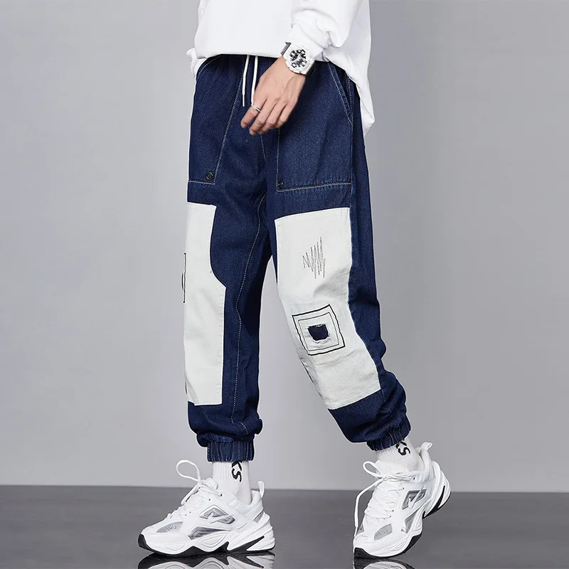 Ripped Men Jeans Autumn New Casual Beggar Harlan Pants Japanese Streetwear Patchwork Jeans Male Jogging Hip Hop Loose Trousers 2
