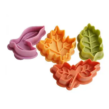 

1set(4pcs) Multi Usage Leaves Plunger Reusable Pie Crust Cutter Plastic Press Leaf Embosser for Cookie Fondant