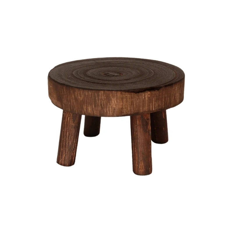 Solid Wood Round Bench Flower Pot Holder Plant and Succulent Flower Pot Base Display Stand Stool Home Garden Patio Decoration S 