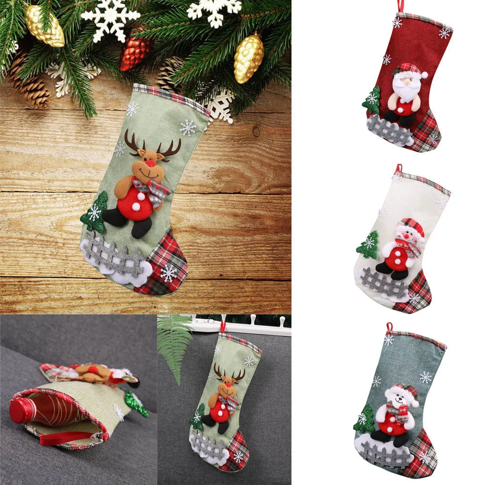 Рождественский носок, Рождественская ткань, конфетный подарок, Рождественский Санта-Клаус, украшения для чулок