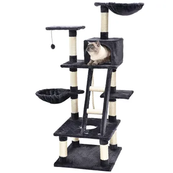 

Finether 51.2" Muti-Tier Dark-Gray Cat Tree Towel Cat Play Furniture Scratching Posts Ladders Perches Platform Baskets Climb