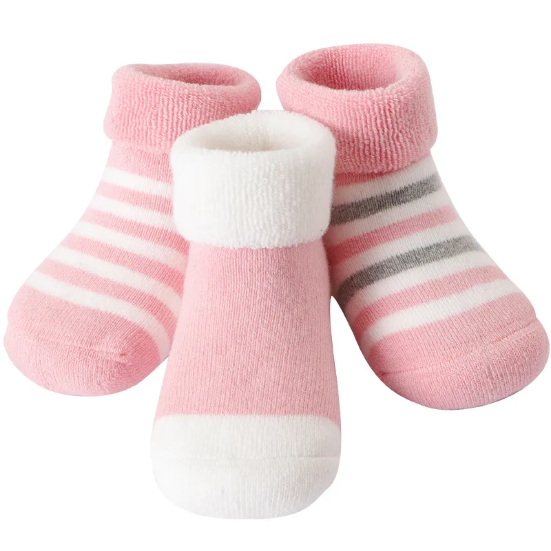 3pairs Warm Winter Baby Socks Cute Soft Autumn Newborn Baby Girls Socks Stripes Dots Infant Baby Boy Shoe Socks Children Set